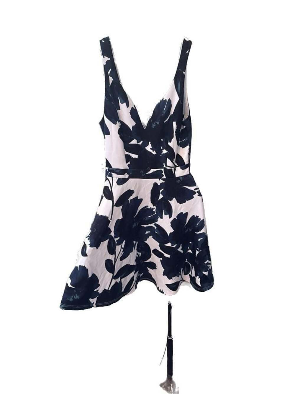 Spicewear V-Neck Blue and White Floral Fit and Flare Sleeveless Mini Dress